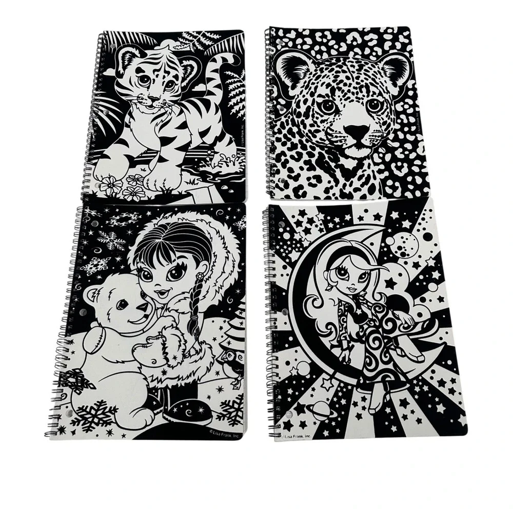Lisa Frank Vintage Velvet‎ Fuzzy Spiral Notebooks Set of 4 Tiger Leopard Moon